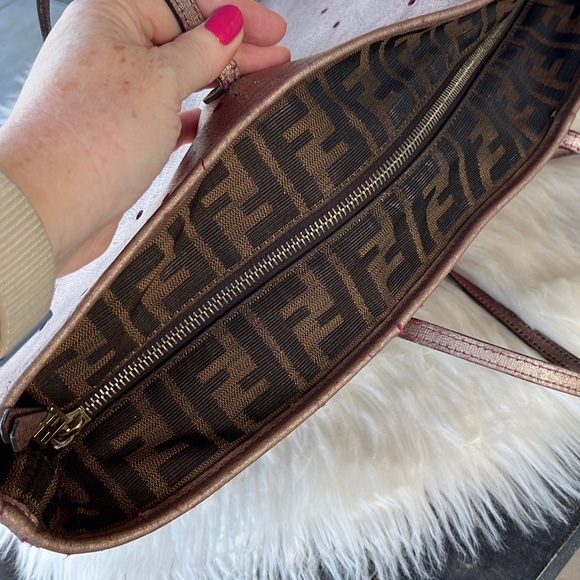 Authentic Fendi Pink Metallic Perforated Zip Tote - Picture 5 of 16